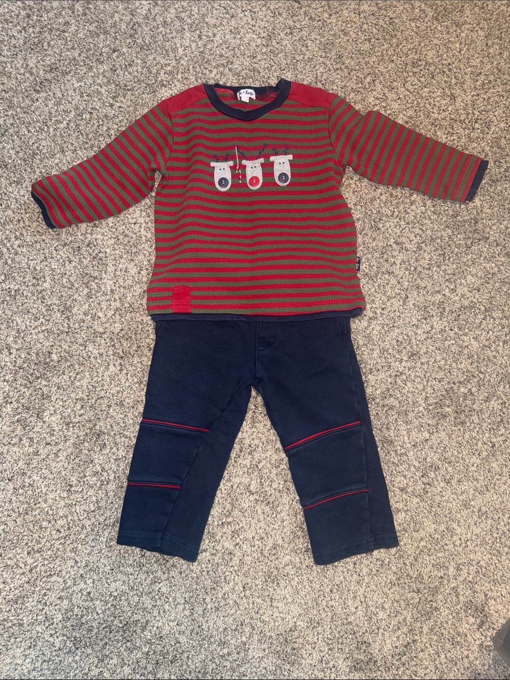 Le Top Kids Red & Green Striped Top with Navy Pants